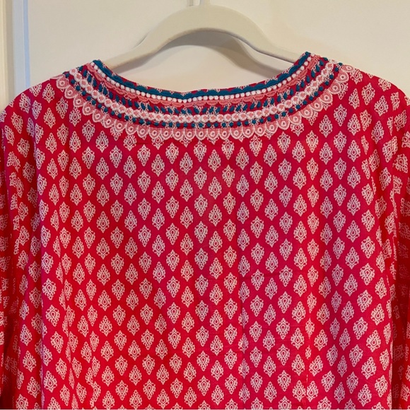 Talbots Embroidered Tunic Medallion Foulard  NWOT Azalea White XL - Picture 3 of 7